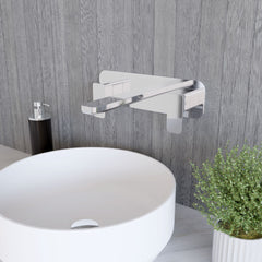 [BTEM350] Square Wall Mount 3 Tap Hole Basin Mixer Tap & Back Plate - Chrome - Lifestyle 3