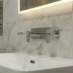 [BTEM350] Square Wall Mount 3 Tap Hole Basin Mixer Tap & Back Plate - Chrome - Silo
