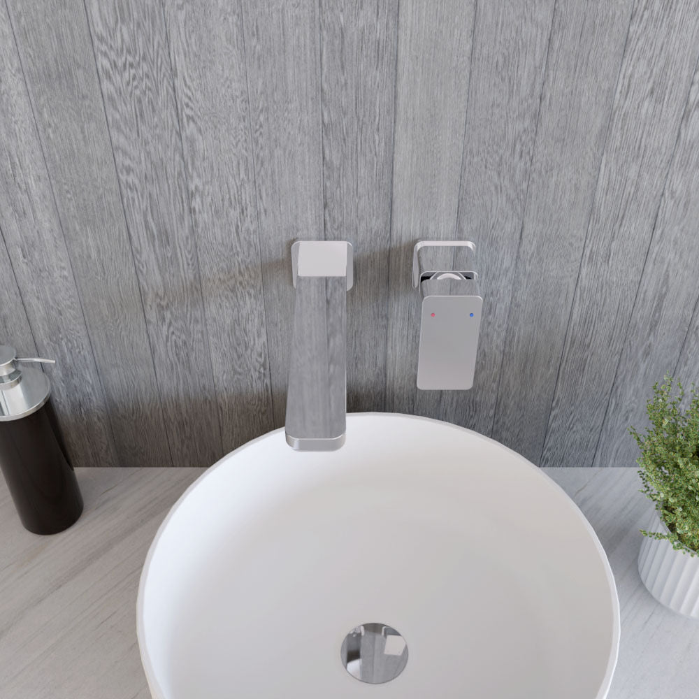 [BTEM381] Square Wall Mount 2 Tap Hole Basin Mixer Tap Chrome - Lifestyle 2