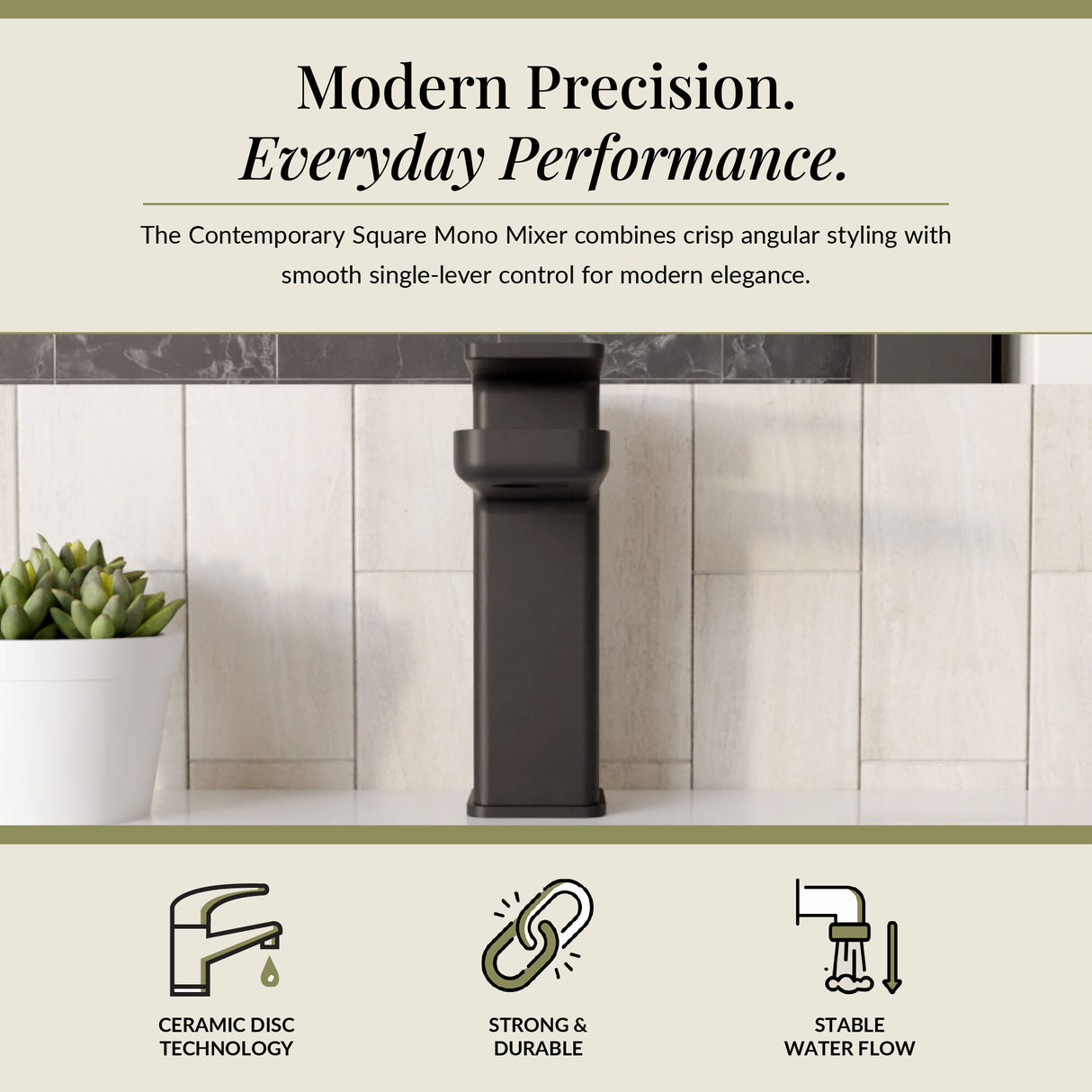 Square Mono Basin Mixer Tap with Push Button Waste – Choice of Finish