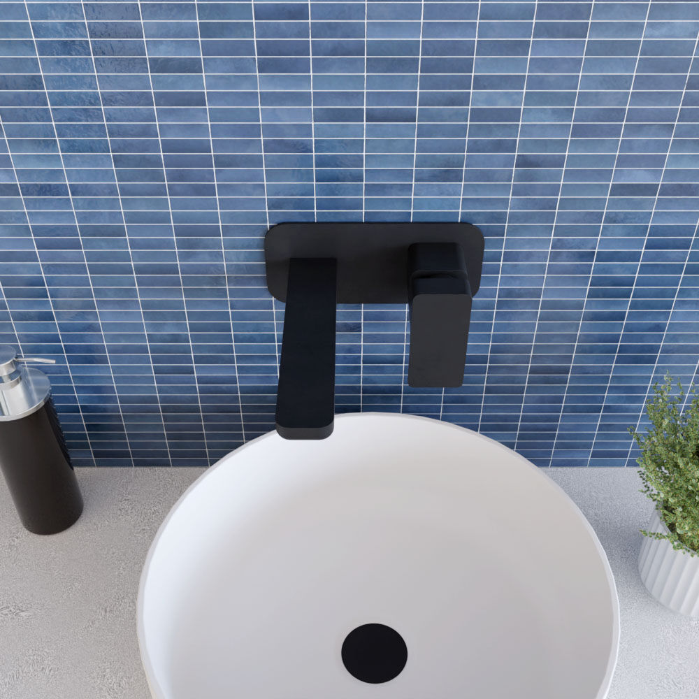 [BTEM428] Swinscoe Contemporary Square Wall Mounted 2 Tap Hole Basin Mixer Tap - Choice of Finish - Lifestyle 2