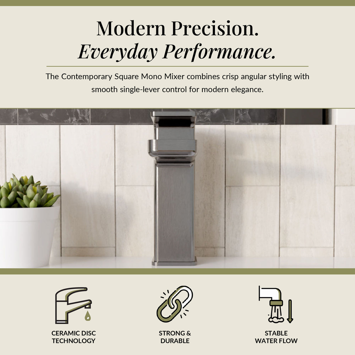 Square Mono Basin Mixer Tap with Push Button Waste – Choice of Finish