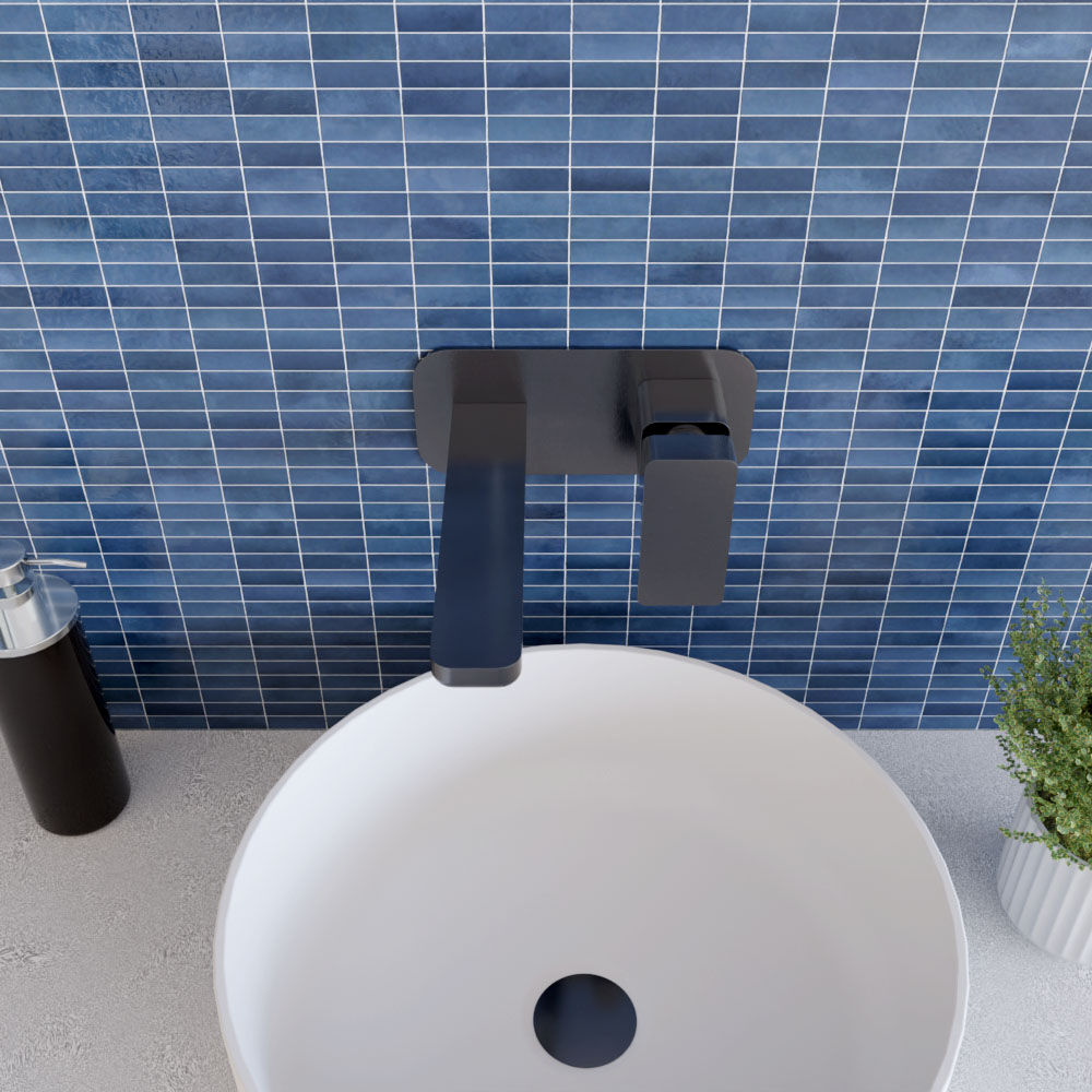 [BTEM728] Swinscoe Contemporary Square Wall Mounted 2 Tap Hole Basin Mixer Tap - Choice of Finish - Lifestyle 2