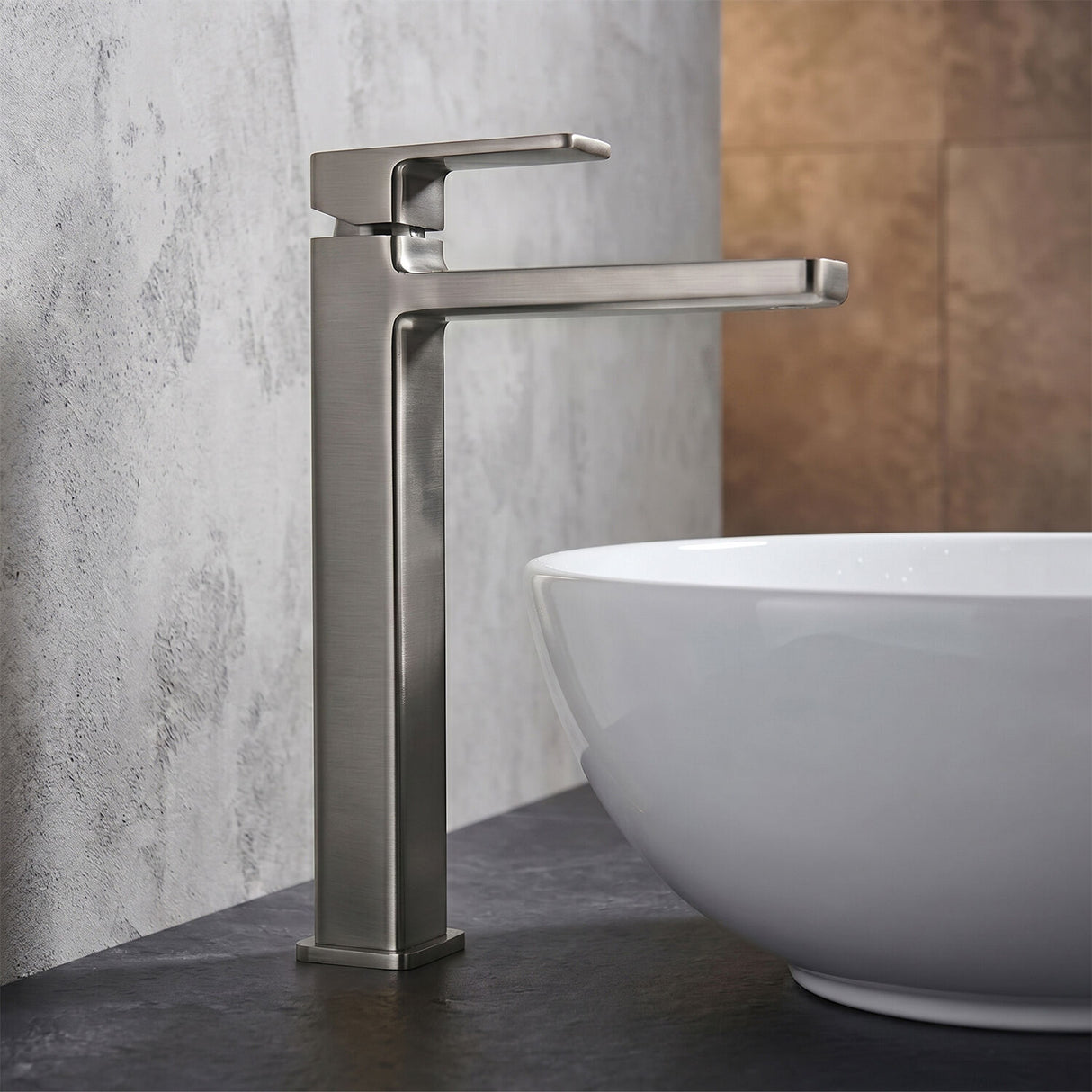 [BTEM770] Square High-Rise Mono Basin Mixer Tap - Matt Black - Silo
