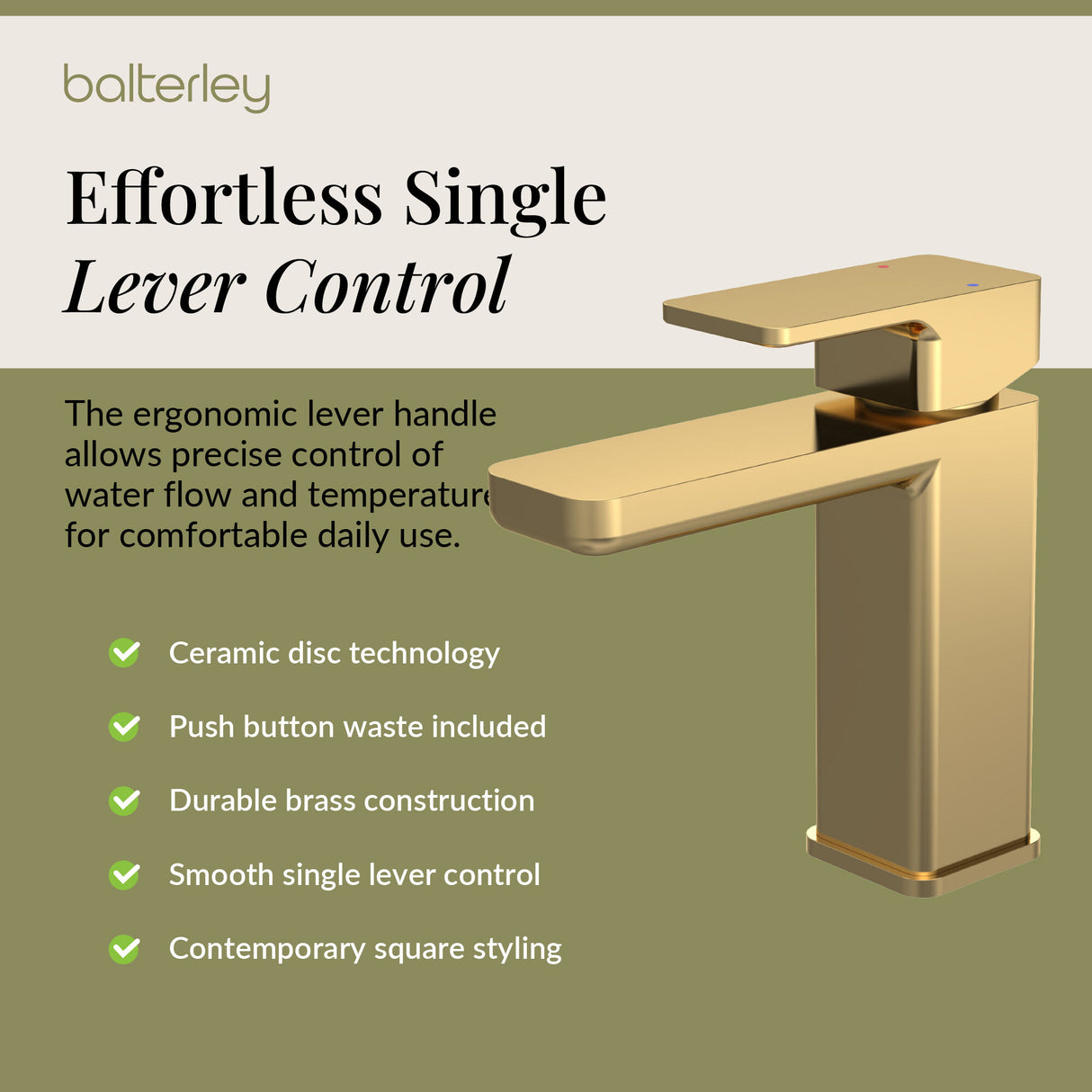 Square Mono Basin Mixer Tap with Push Button Waste – Choice of Finish