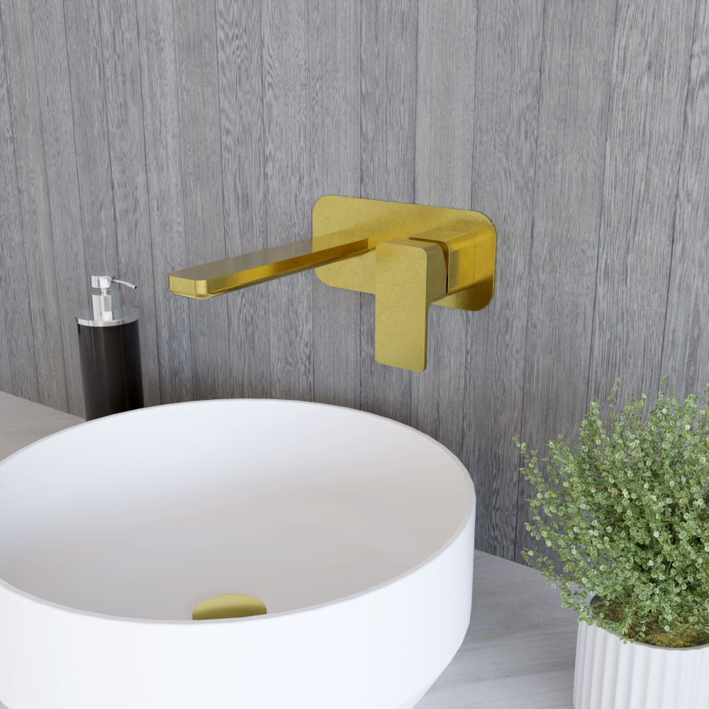 [BTEM828] Swinscoe Contemporary Square Wall Mounted 2 Tap Hole Basin Mixer Tap - Choice of Finish - Lifestyle 3