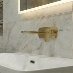 [BTEM828] Swinscoe Contemporary Square Wall Mounted 2 Tap Hole Basin Mixer Tap - Choice of Finish - Silo