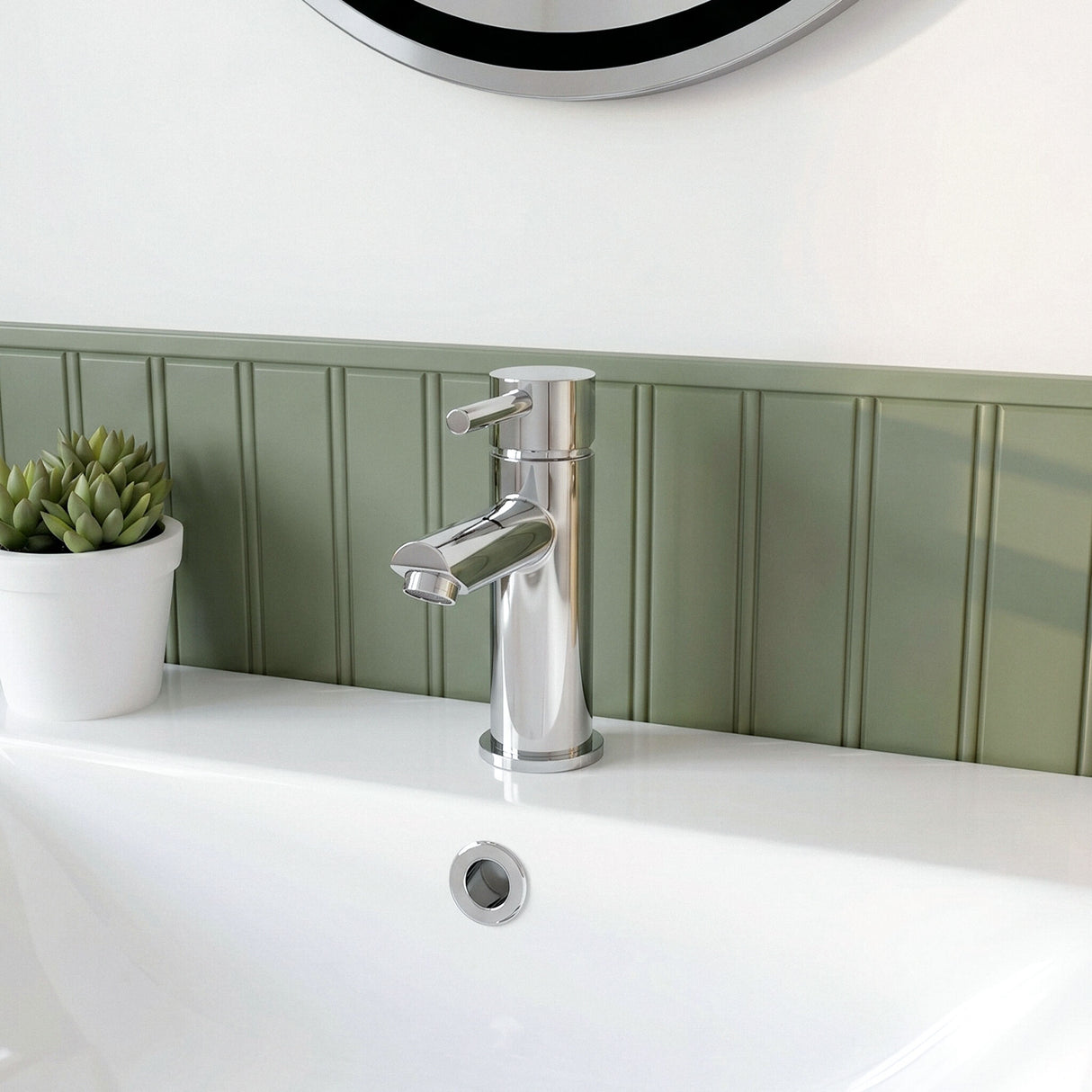 [BTEV318] Balterley Evian Minimalist Round Mono Basin Mixer Tap & Push Button Waste - Chrome - Silo