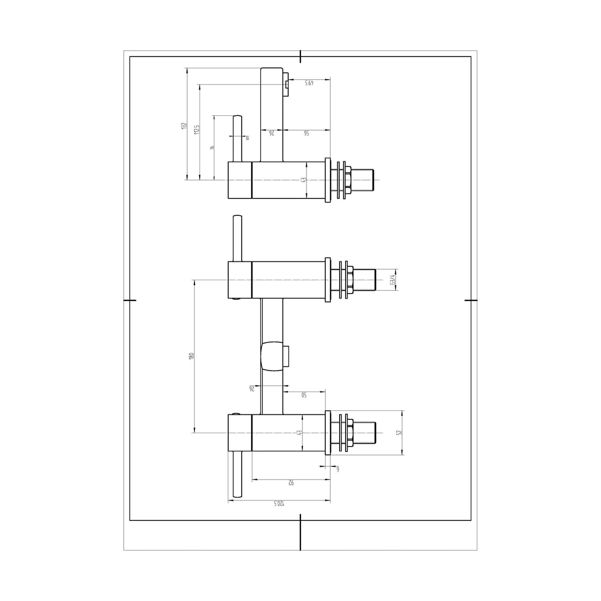 [BTFA303] Contemporary Bath Filler Mixer Tap - Chrome - Technical Drawing