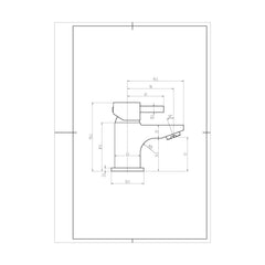 [BTFA305] Contemporary Single Lever Mono Basin Mixer Bathroom Sink Tap with Push Button Waste - Chrome - Technical Drawing