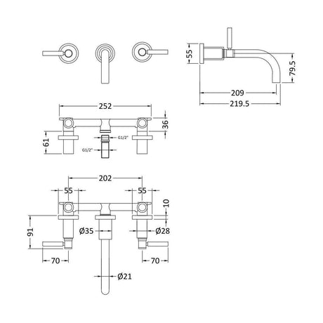 [BTHE317L] Hester Lever W/H Basin Mixer - Technical Drawing