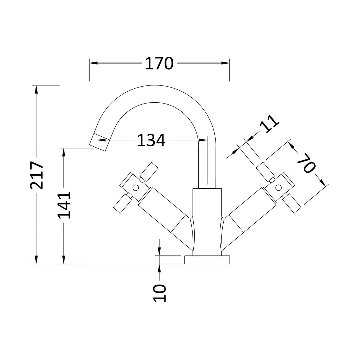 [BTHE815X] Fulfen Crosshead Monobloc Basin Tap - Choice of Colour - Technical Drawing