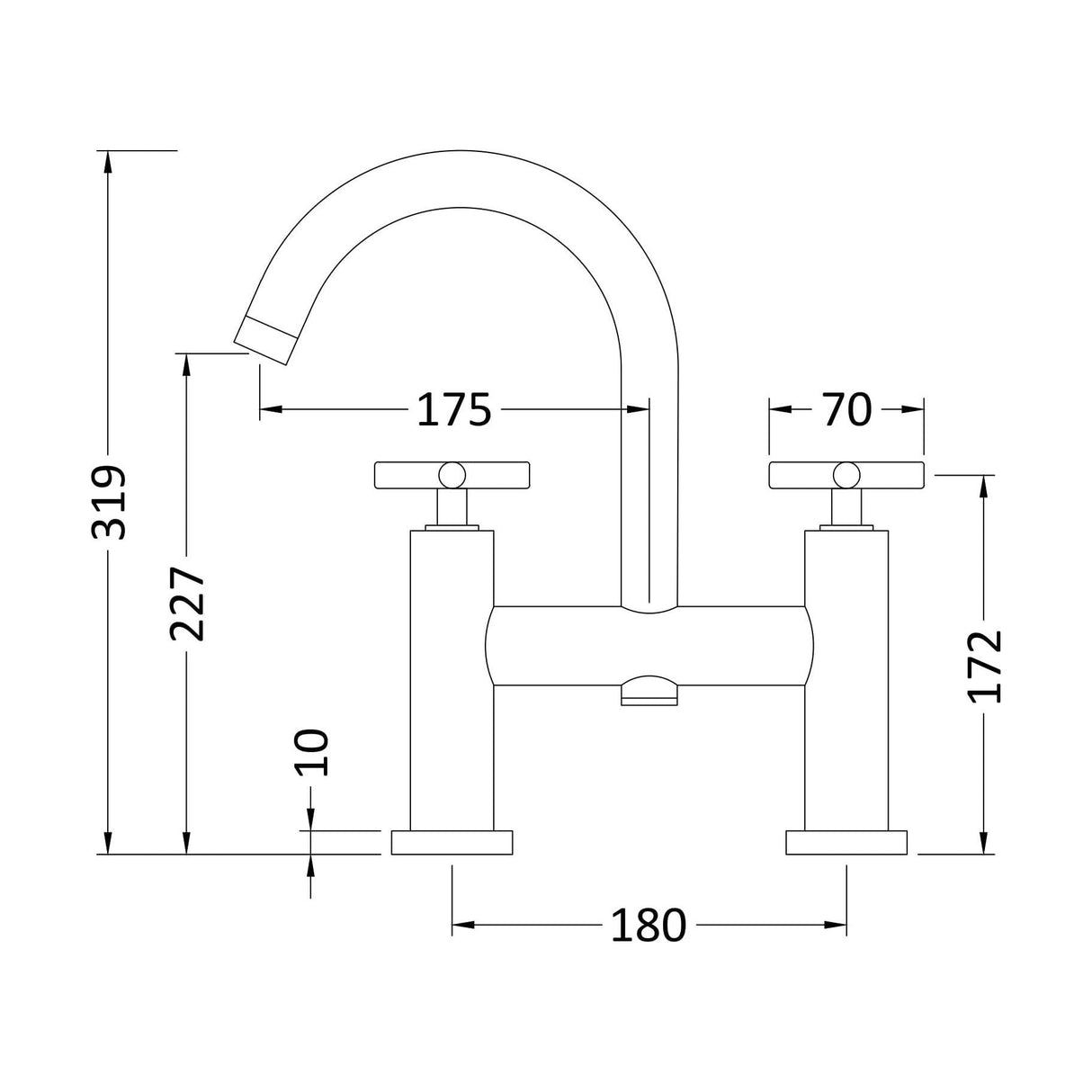 [BTHE853X] Hester Crosshead Bath Filler - Technical Drawing