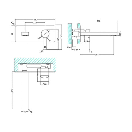 [BTIL328] W/M Single Lever Basin Mixer - Technical Drawing
