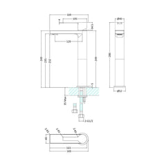 [BTIL370] Tall Mono Basin Mixer P/B Waste - Technical Drawing