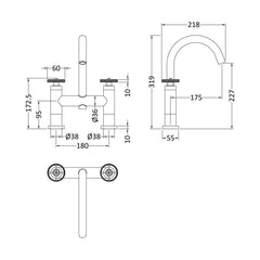 [BTIW353] Industrial Deck Mounted Bath Filler - Technical Drawing