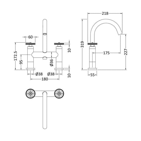 [BTIW453] Industrial Deck Mounted Bath Filler - Technical Drawing