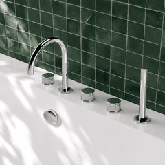 [BTK314C] Ashenhurst Contemporary 5 Tap Hole Deck Mounted Bath Shower Mixer Tap with Fluted Handles and Shower Kit - Choice of Spout and Colour - Lifestyle 2