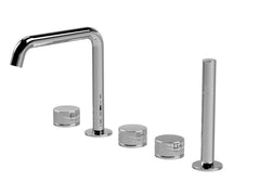 [BTK314P] Ashenhurst Contemporary 5 Tap Hole Deck Mounted Bath Shower Mixer Tap with Fluted Handles and Shower Kit - Choice of Spout and Colour - Cutout