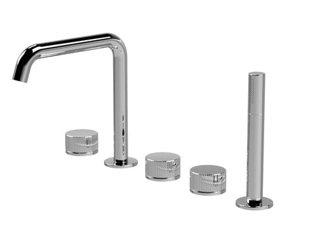 [BTK314P] Ashenhurst Contemporary 5 Tap Hole Deck Mounted Bath Shower Mixer Tap with Fluted Handles and Shower Kit - Choice of Spout and Colour - Cutout