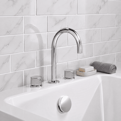 [BTK333C] Ashenhurst Contemporary 3 Tap Hole Deck Mounted Bath Mixer Tap with Fluted Handles - Choice of Spout and Colour - Lifestyle 1