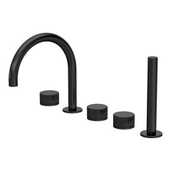 [BTK414C] Ashenhurst Contemporary 5 Tap Hole Deck Mounted Bath Shower Mixer Tap with Fluted Handles and Shower Kit - Choice of Spout and Colour - Cutout