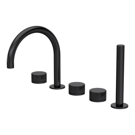 [BTK414C] Ashenhurst Contemporary 5 Tap Hole Deck Mounted Bath Shower Mixer Tap with Fluted Handles and Shower Kit - Choice of Spout and Colour - Cutout