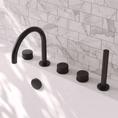 [BTK414C] Ashenhurst Contemporary 5 Tap Hole Deck Mounted Bath Shower Mixer Tap with Fluted Handles and Shower Kit - Choice of Spout and Colour - Lifestyle 2