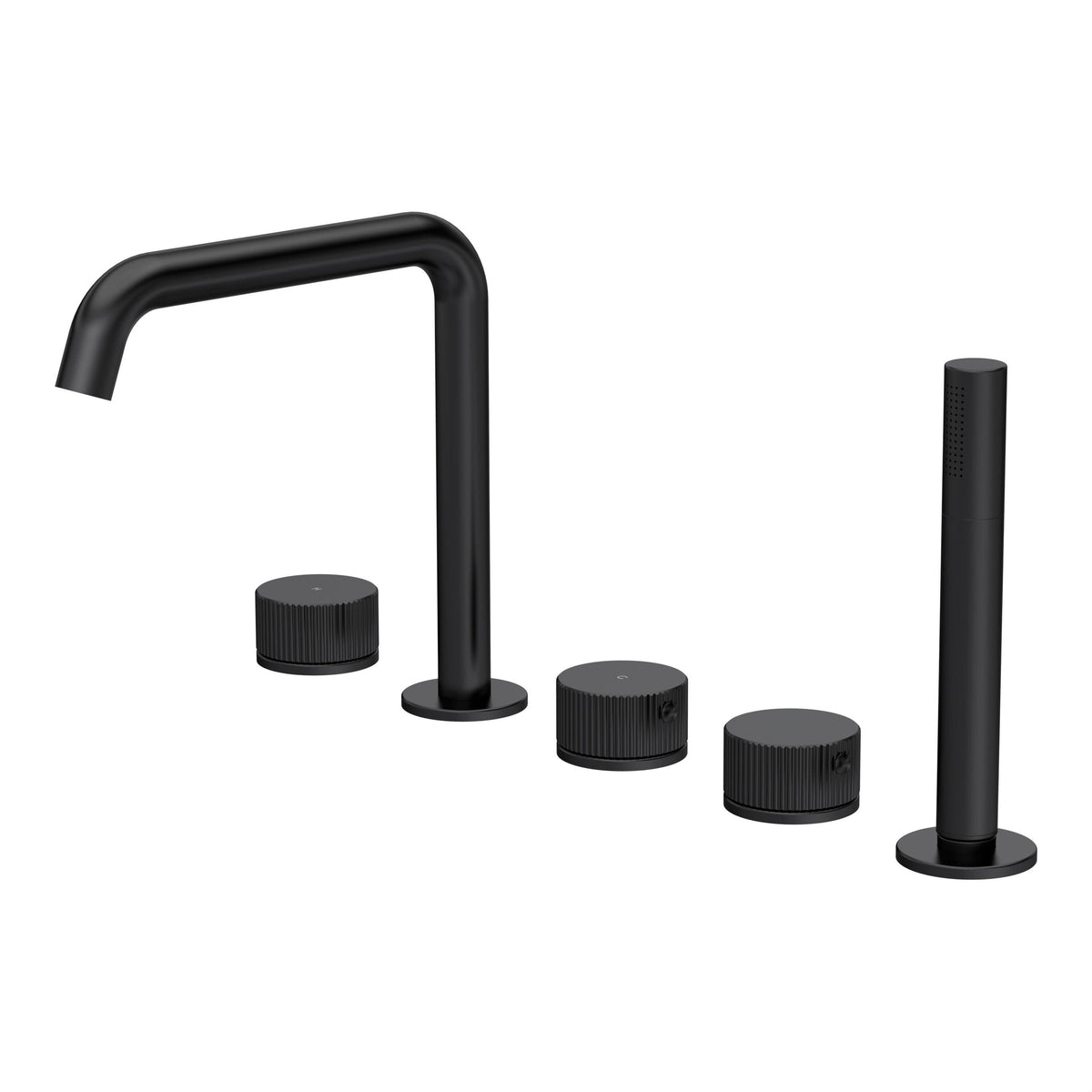 [BTK414P] Ashenhurst Contemporary 5 Tap Hole Deck Mounted Bath Shower Mixer Tap with Fluted Handles and Shower Kit - Choice of Spout and Colour - Cutout