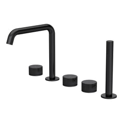 [BTK414P] Ashenhurst Contemporary 5 Tap Hole Deck Mounted Bath Shower Mixer Tap with Fluted Handles and Shower Kit - Choice of Spout and Colour - Cutout