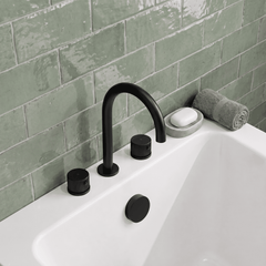 [BTK433C] Ashenhurst Contemporary 3 Tap Hole Deck Mounted Bath Mixer Tap with Fluted Handles - Choice of Spout and Colour - Lifestyle 2