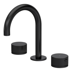 [BTK437C] Ashenhurst Contemporary 3 Tap Hole Basin Mixer Tap with Fluted Handles and Waste - Choice of Spout and Colour - Cutout