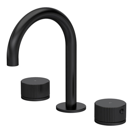 [BTK437C] Ashenhurst Contemporary 3 Tap Hole Basin Mixer Tap with Fluted Handles and Waste - Choice of Spout and Colour - Cutout