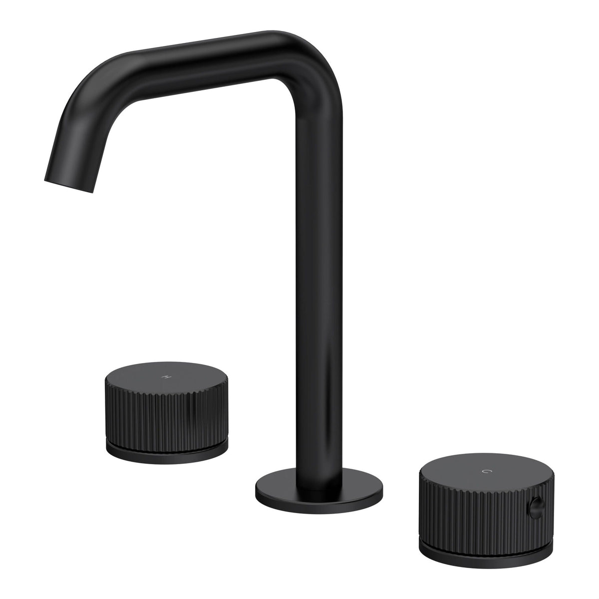 [BTK437P] Ashenhurst Contemporary 3 Tap Hole Basin Mixer Tap with Fluted Handles and Waste - Choice of Spout and Colour - Cutout