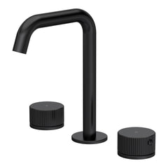 [BTK437P] Ashenhurst Contemporary 3 Tap Hole Basin Mixer Tap with Fluted Handles and Waste - Choice of Spout and Colour - Cutout