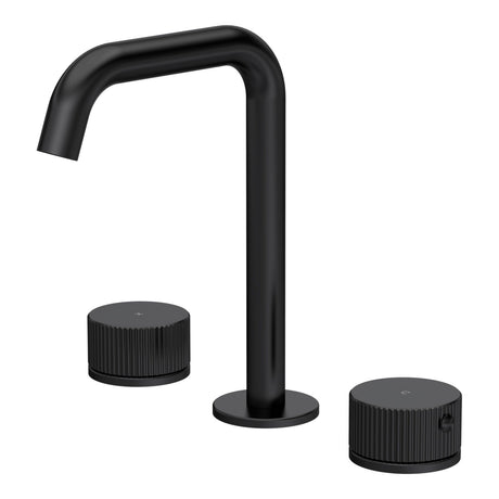 [BTK437P] Ashenhurst Contemporary 3 Tap Hole Basin Mixer Tap with Fluted Handles and Waste - Choice of Spout and Colour - Cutout