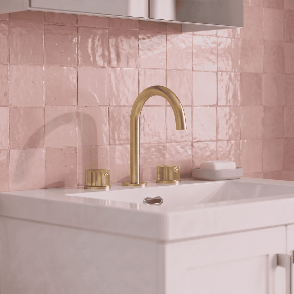 [BTK837C] Ashenhurst Contemporary 3 Tap Hole Basin Mixer Tap with Fluted Handles and Waste - Choice of Spout and Colour - Lifestyle 1