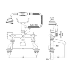 [BTKI303X] Balterley Hanchurch Bath Shower Mixer Tap - Chrome or Brushed Brass - Technical Drawing