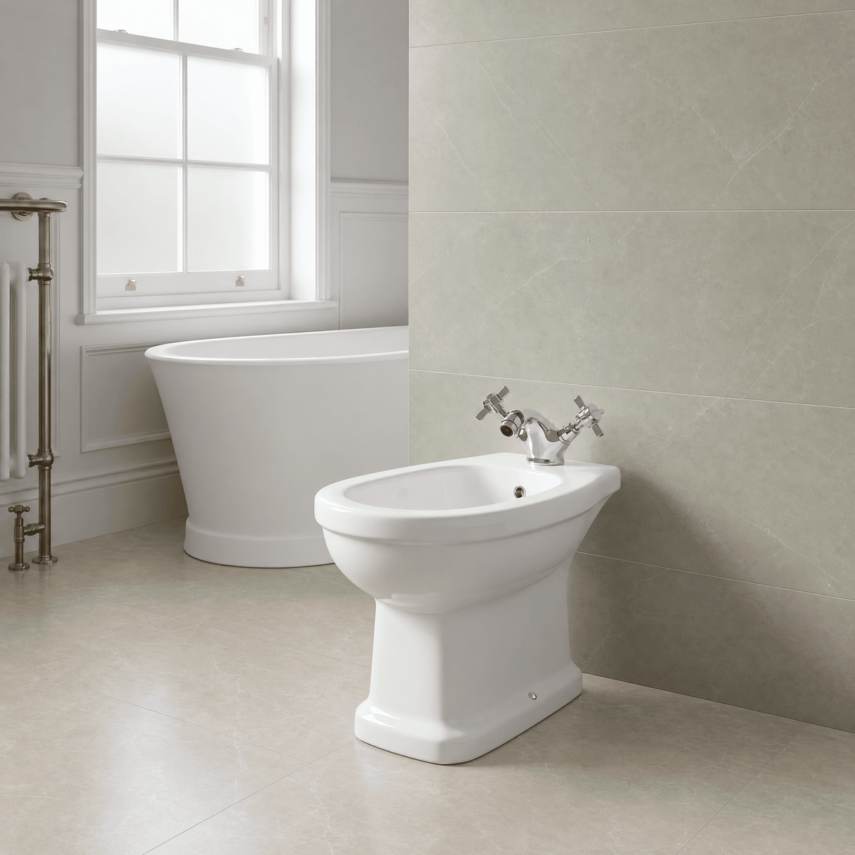 [BTKI306X] Balterley Hanchurch Traditional Bidet Tap with Crosshead Handles - Chrome or Brushed Brass - Lifestyle 3