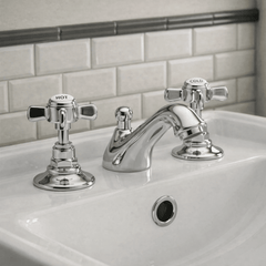 [BTKI307X] Balterley Hanchurch Traditional 3 Tap Hole Basin Tap - Chrome or Brushed Brass - Silo