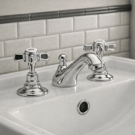 [BTKI307X] Balterley Hanchurch Traditional 3 Tap Hole Basin Tap - Chrome or Brushed Brass - Silo