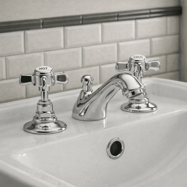 [BTKI307X] Balterley Hanchurch Traditional 3 Tap Hole Basin Tap - Chrome or Brushed Brass - Silo