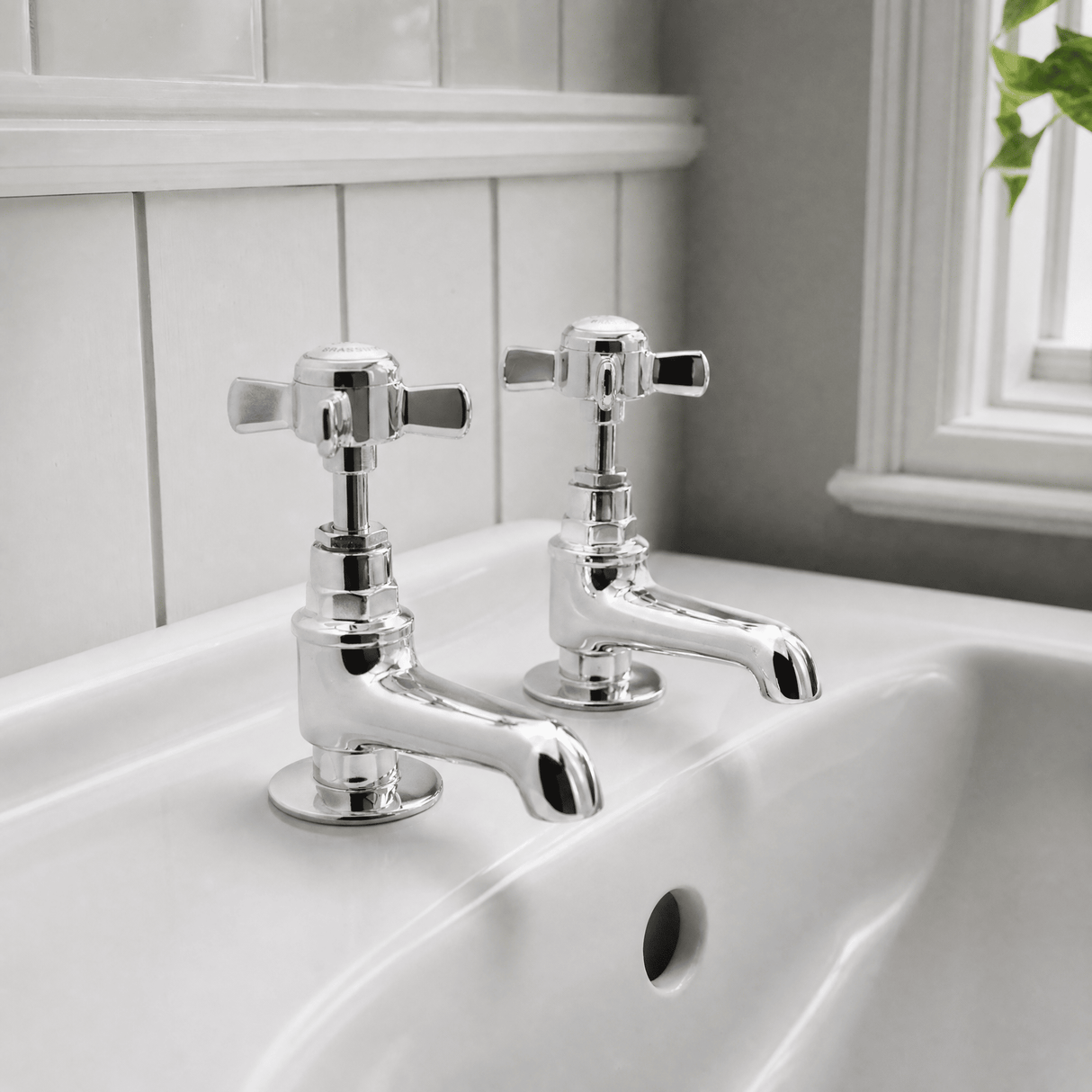 [BTKI321XE] Balterley Hanchurch Basin Pillar Taps with Crosshead Handles - Chrome or Brushed Brass - Lifestyle 1