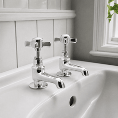 [BTKI321XE] Balterley Hanchurch Basin Pillar Taps with Crosshead Handles - Chrome or Brushed Brass - Lifestyle 1