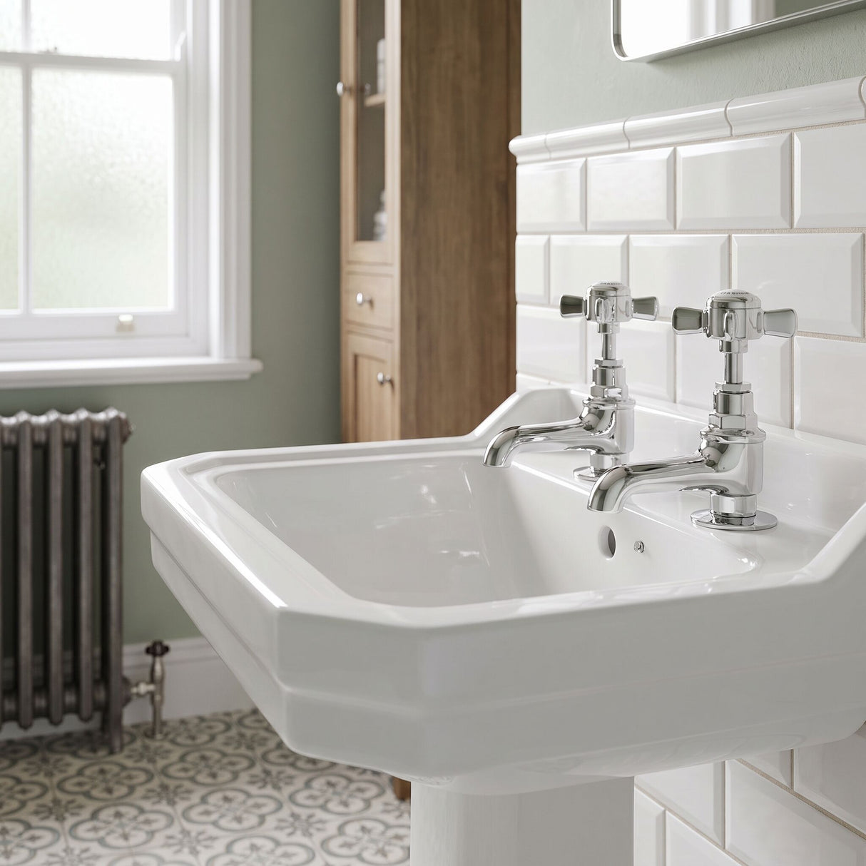 [BTKI321XE] Balterley Hanchurch Basin Pillar Taps with Crosshead Handles - Chrome or Brushed Brass - Lifestyle 3