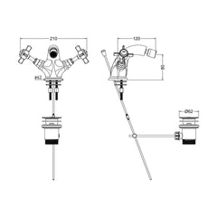 [BTKI806X] Balterley Hanchurch Traditional Bidet Tap with Crosshead Handles - Chrome or Brushed Brass - Technical Drawing