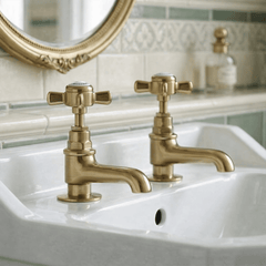 [BTKI821XE] Balterley Hanchurch Basin Pillar Taps with Crosshead Handles - Chrome or Brushed Brass - Silo