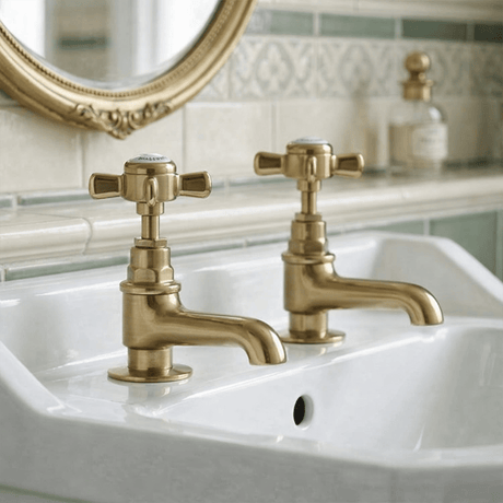 [BTKI821XE] Balterley Hanchurch Basin Pillar Taps with Crosshead Handles - Chrome or Brushed Brass - Silo