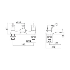 [BTLEV01] Contemporary Bathroom Bath Shower Mixer – Lever Handles, 110 x 154mm, Chrome - Technical Drawing