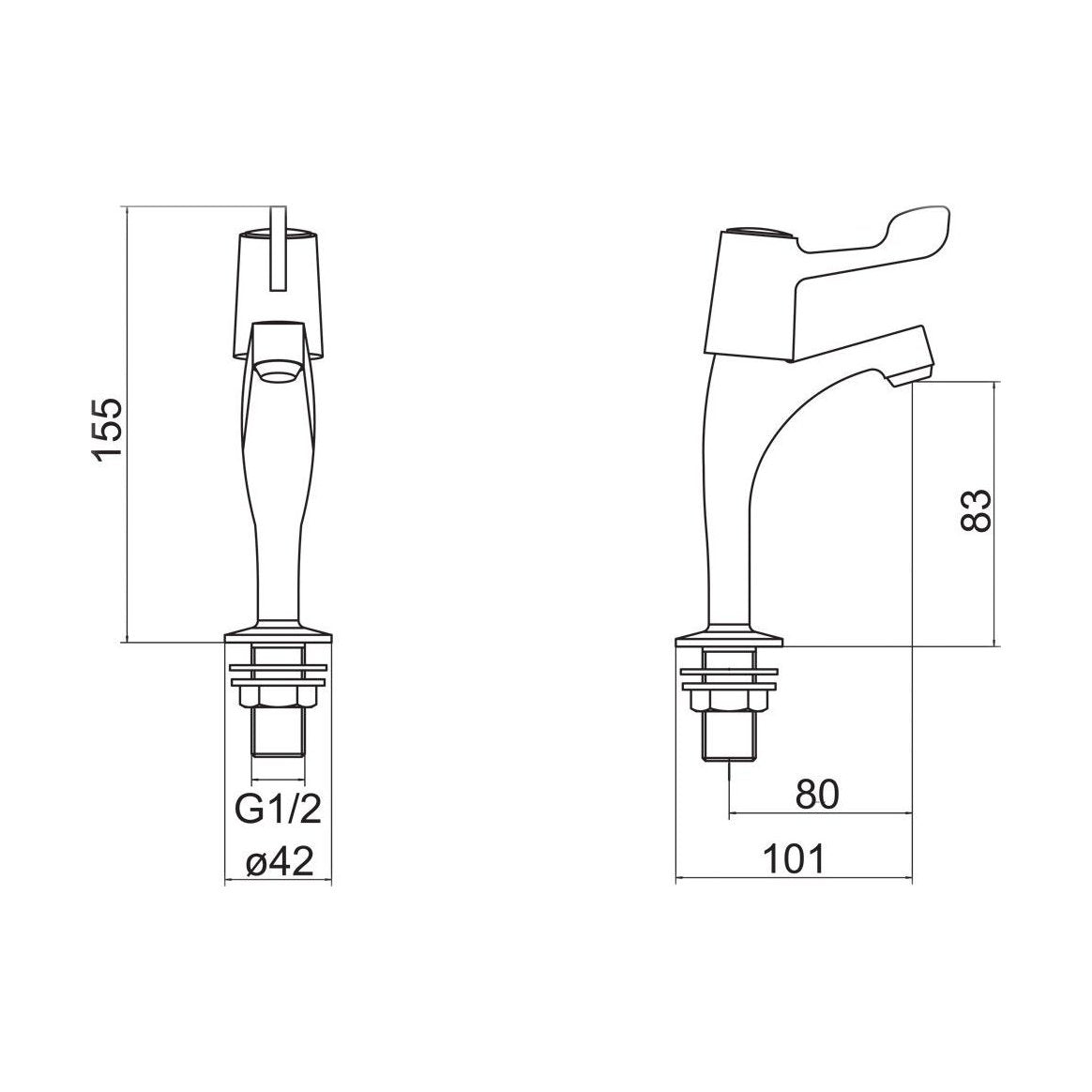 [BTLEV02] Contemporary Bathroom Bath Pillar Taps – Lever Handles, 110 x 154mm, Chrome - Technical Drawing